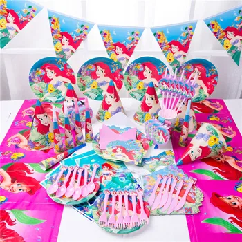 

Cute Mermaid Ariel Girls Baby Shower Party Decoration Paper Napkins Banner Table Cloth Straws Cup Plates Birthday Party Supplies