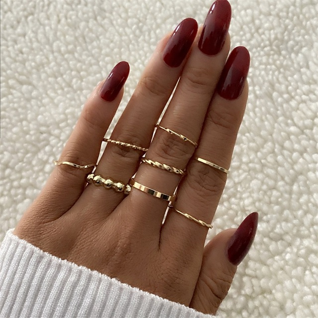 Gold Twist Pearl Pearl Rings Set Fashion Geometric Hollow Crystal Ring For Women Heart Joint Rings Boho Jewelr Accessories