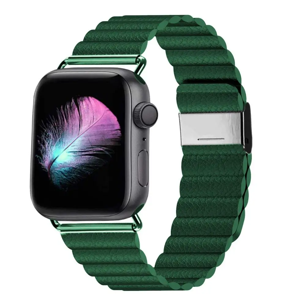 Кожаный ремешок для Apple Watch band 44 мм 40 браслет iWatch 42 38 с магнитной застежкой apple watch