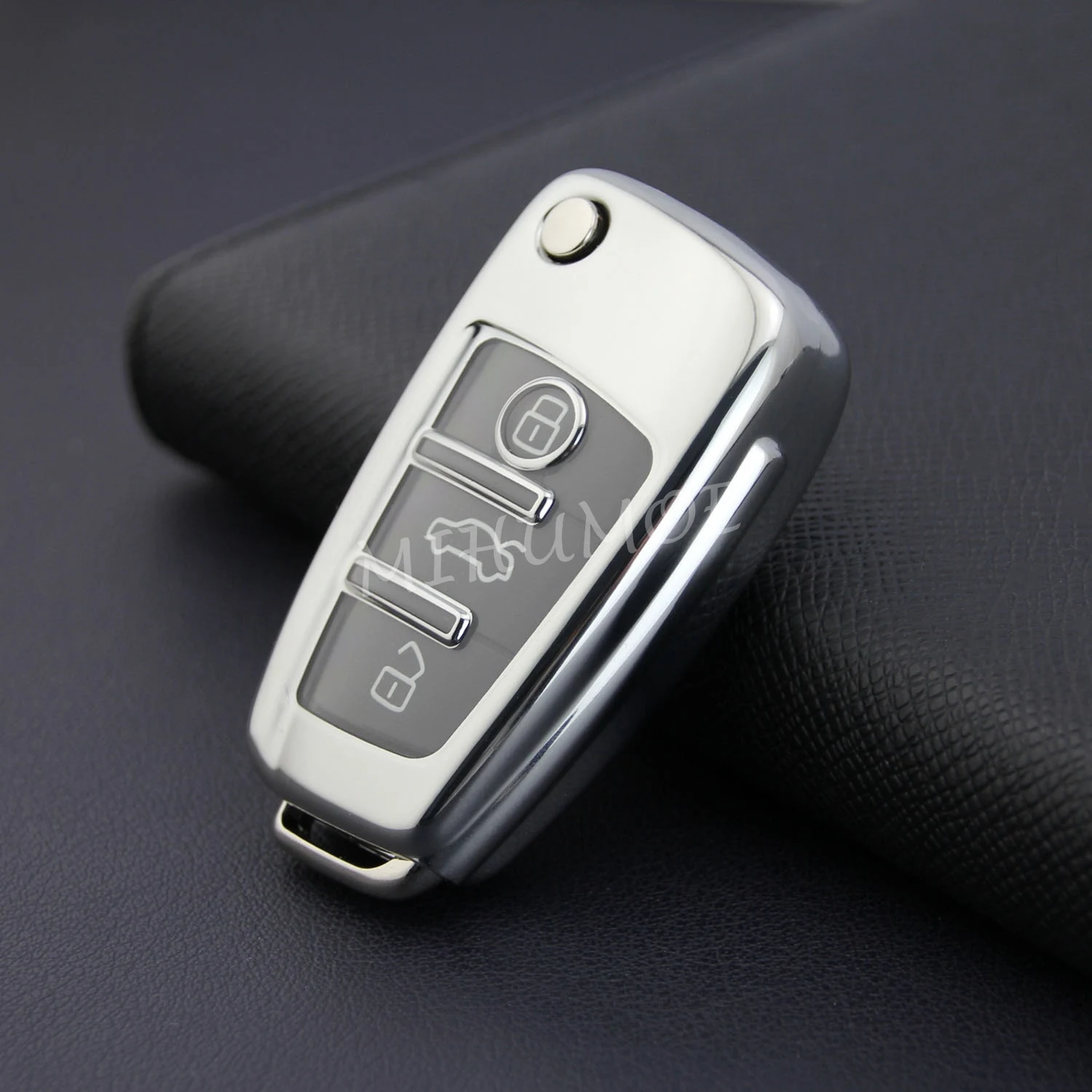 No Keychain Флип ключ автомобиля полное покрытие чехол брелок кольцо оболочки для Audi A1 A3 S3 Q3 Q7 TT аксессуары серебро - Название цвета: No Keychain