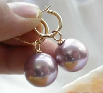 

Huge round AAA+ 16mm South Sea Shell Purple Pearl Earrings