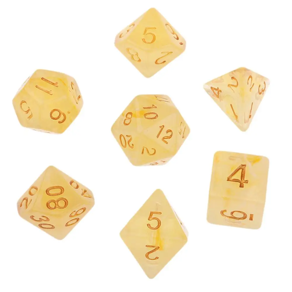 C-Yellow 7 шт многогранные кости для подземелий и драконов DND Dados RPG MTG настольная игра D20 D12 D10 D8 D6 D4 набор разноцветных кубиков и кубиков - Цвет: C-Yellow