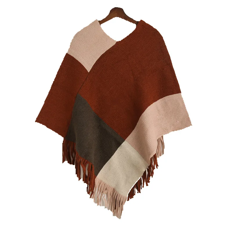 Fashion Winter Scarf for Women Wool Knitted Feel Poncho Capes Scarves Soft Warm Shawl Lady Cashmere Warps Stole