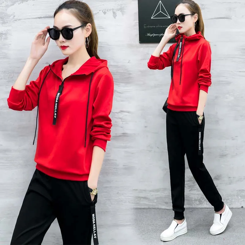 

2019 Casual sportswear suit female autumn winter Korean version of the long-sleeved loose sweater fashion two-piece female tide