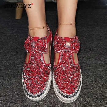

Female Butterfly Knot Slip On Shoes Fashion Bling Women Sandals 2020 Rhinestone Casual Daily Sewing Sandals