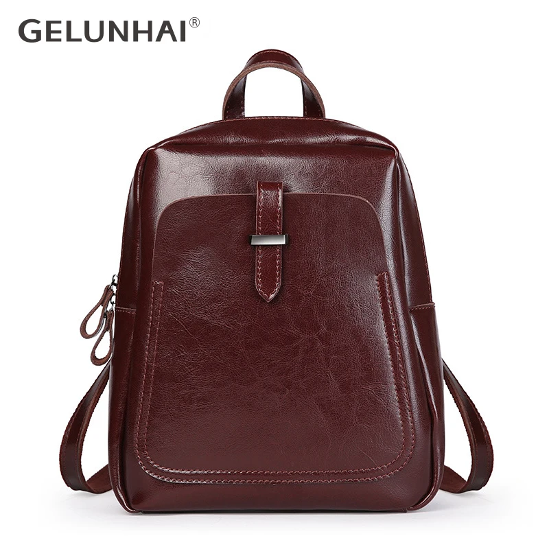 

GELUNHAI Holiday Women Backpack Genuine Leather Lady Casual Travel Bag Fashion Brown Knapsack Preppy Style Schoolbag For Girl