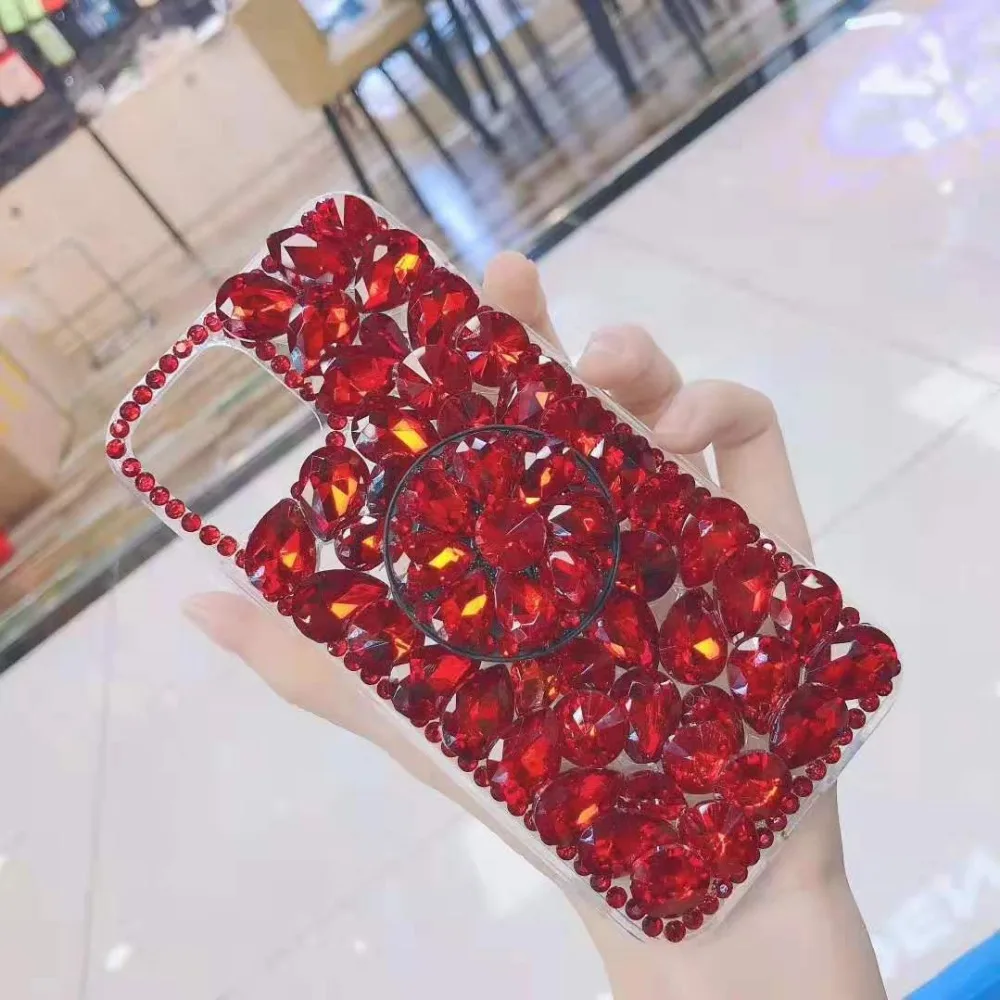 Для iPhone 11 Pro Max расширяющаяся подставка полный Блеск Стразы чехол Bling Crystal чехол для телефона для iPhone X XR XS MAX 8 7 6 Plus - Цвет: red