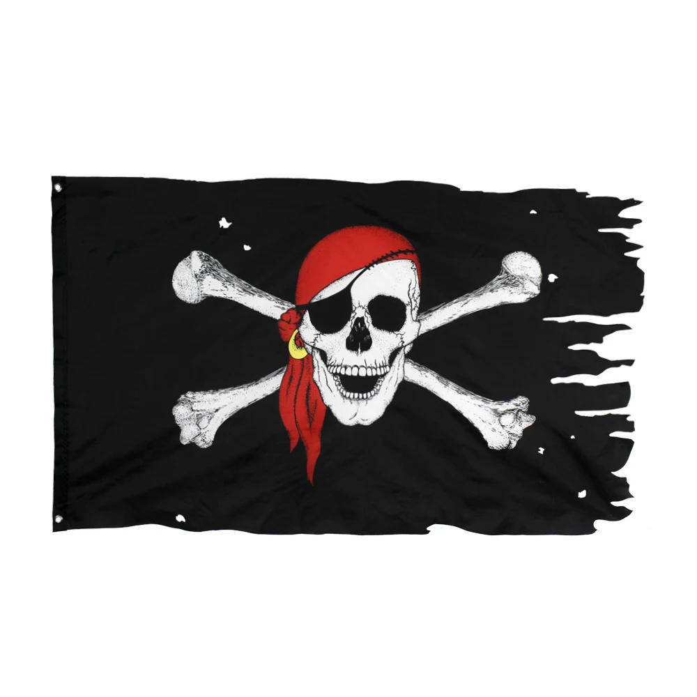 90x150cm jolly roger broken Red turban skull bone Flag | Дом и сад
