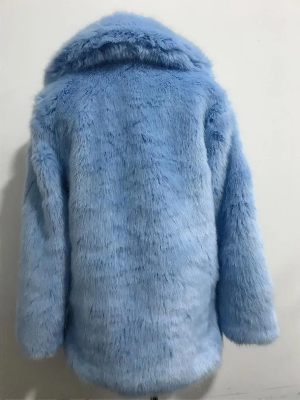 Sunimperial light blue shaggy women faux fur jacket mid length coat