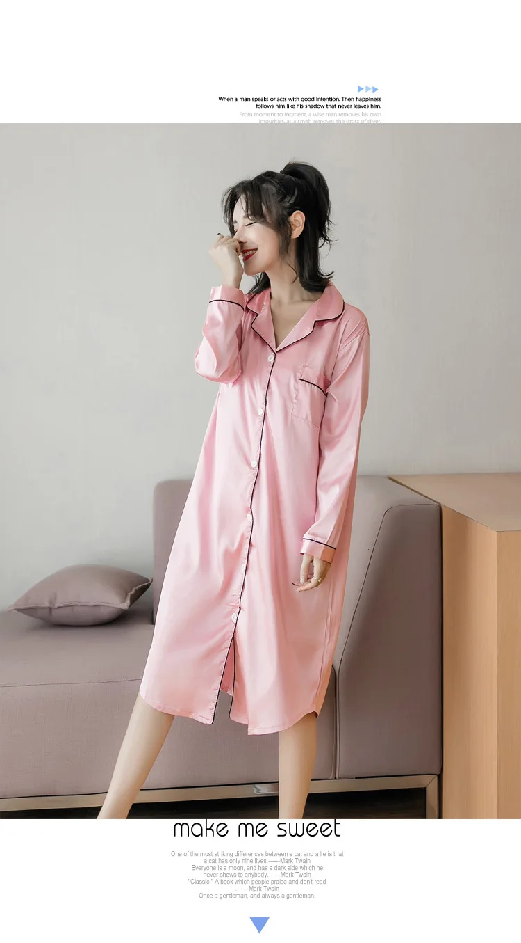 Night Robe Sleepwear Dress Women Sleepwear Female Spring And Autumn Model Silk Long Sleeve Nightdress Plus-sized Size Shirt Robe