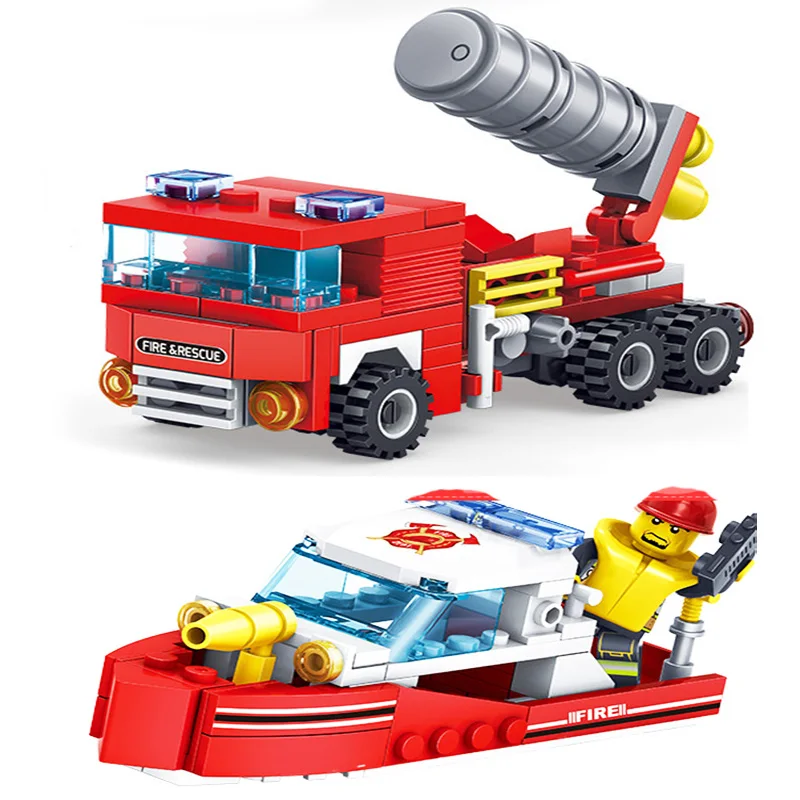 348pcs-Fire-Fighting-4in1-Trucks-Car-Helicopter-Boat-Building-Blocks-Compatible-city-Firefighter-figures-children-Toys (4)
