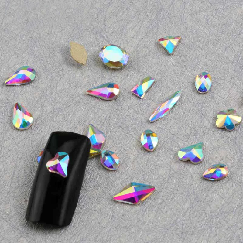 1 Pack Nail Art Rhinestones Flat Shapes Crystals Glass AB Colorful Stones for 3D Nails Art Decoration Manicure Gems Diamonds