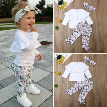 

Newborn Baby Girls Clothes Autumn Long Sleeve Ruffle T-shirt+Floral Pants+Headband Infant 3Pcs Baby Girls Clothing Set