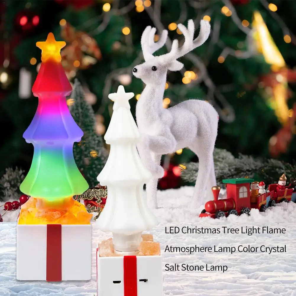 

Christmas Tree Shape Led Flame Light Usb Colours Night Lamp Table Light Crystal Salt Stone Lamp Decoration Lamp Christmas Gift