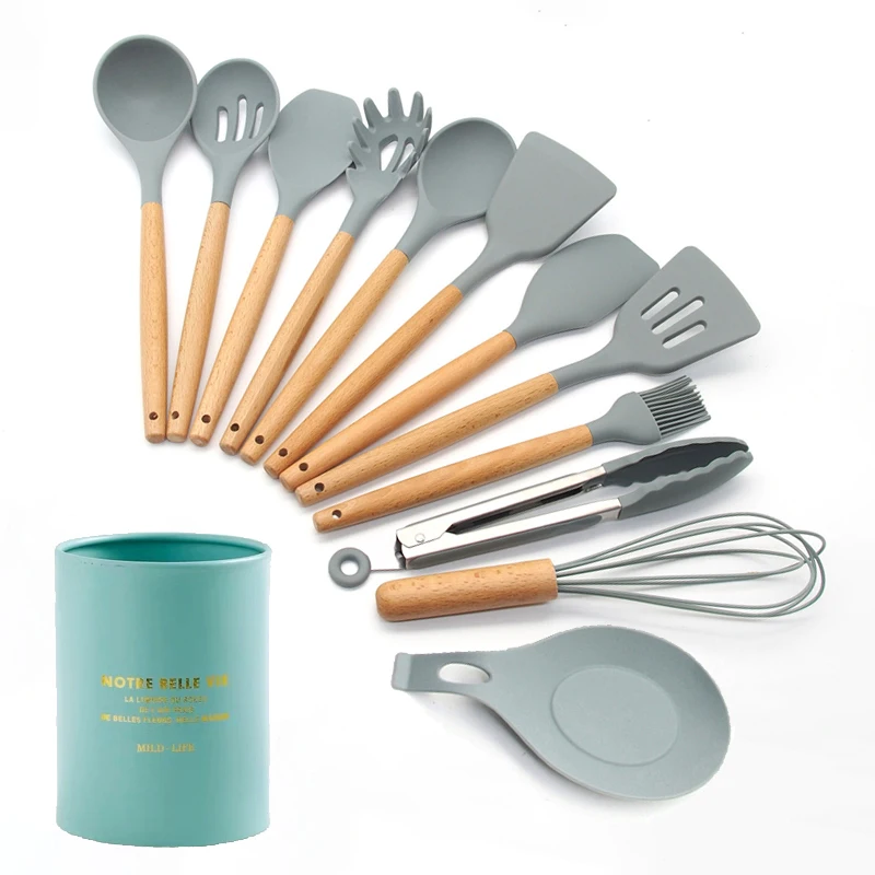 13-Pcs kitchen set 7 цветов, 12/13 предметов, кухонные наборы, силиконовая кухонная утварь, кухонная утварь, набор кухонных инструментов с лопаткой, металлическая коробка с антипригарным покрытием - Цвет: 13-Pcs kitchen set