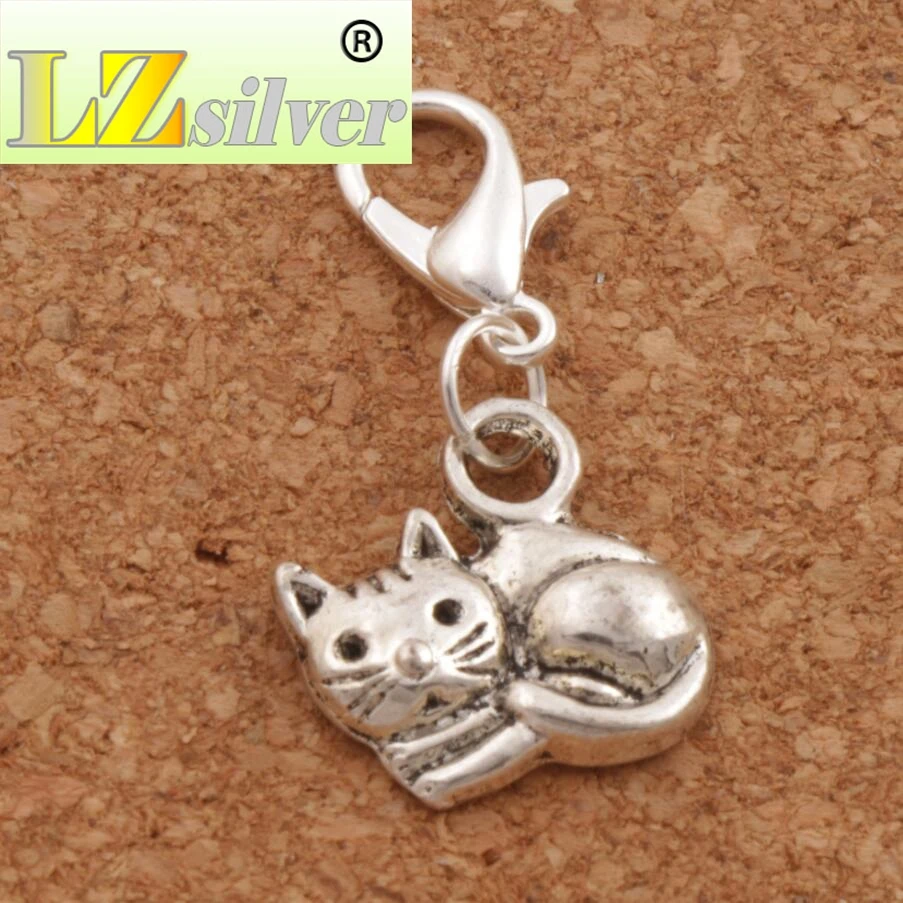 145pcs Zinc Alloy Lying Smooth Cat Clasp European Lobster Trigger Clip On Charm Beads C1153 14x27 mm