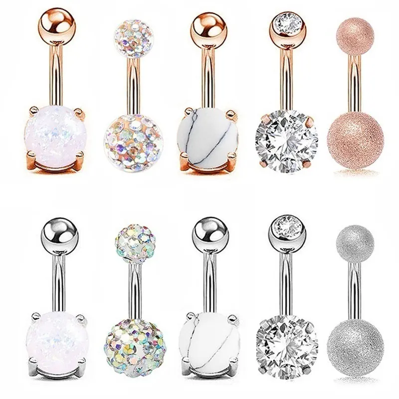 Women Navel Button Rings Rose Gold Rhinestone Sexy Belly Navel Piercing