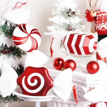 

Christmas decorations scene layout gift ornaments pendant DIY candy 30CM red and white color candy stage layout