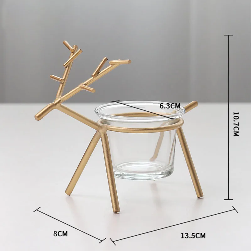 Современный минималистичный креативный Рождественский подсвечник из кованого железа, украшения в виде оленя, украшение для домашнего стола, декоративные изделия, фитиль для свечей - Цвет: Золотистый