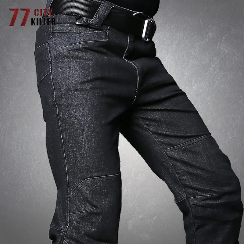 

Tactical Jeans Men Elasticity Hiking Clilmbing Cargo Trousers Male SWAT Commute Combat Solid Color Military Jeans Mens Pants
