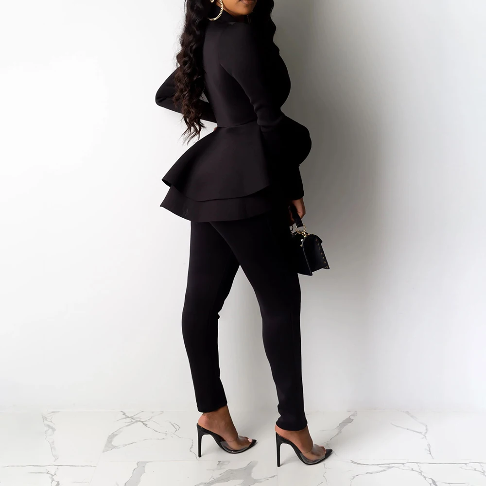 2022 Spring Office Ladies Blue 2 Two Piece Set Top and Pants Suit Elegant Female Casual Business Matching Outfits Women Clothing women's short suit set