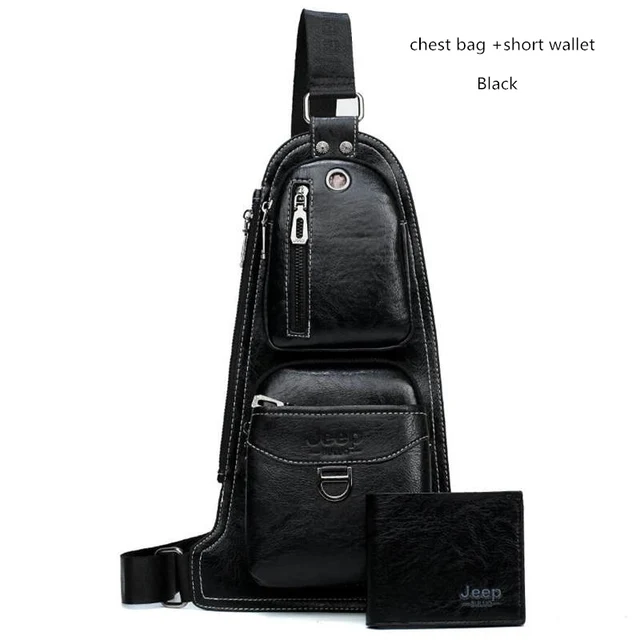 JEEP BULUO BRAND New Men Messenger Bags Hot Crossbody Bag Famous Man's Leather Sling Chest Bag Fashion Casual 6196 Black 6196-W002