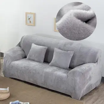 

plush fabric sofa cover velvet cloth thick slipcovers keep warm sofa covers funiture protector polyester dust-proof solid gray