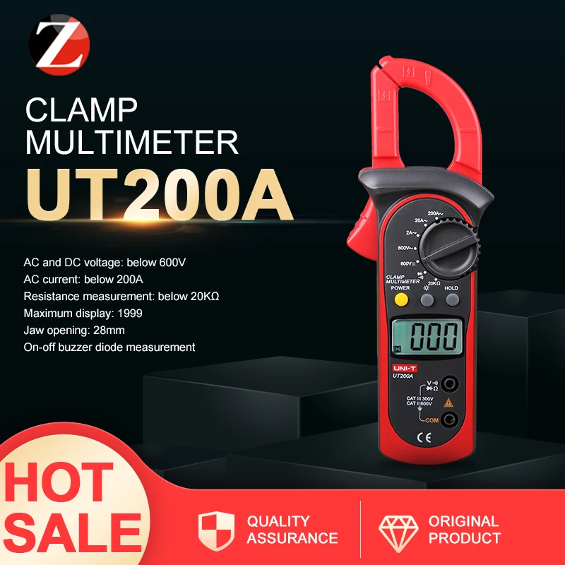 

Digital Clamp Multimeter UNI-T UT200A LCD1999 count Backlight Ohm DMM DC AC Voltmeter AC Ammeter Free Shipping