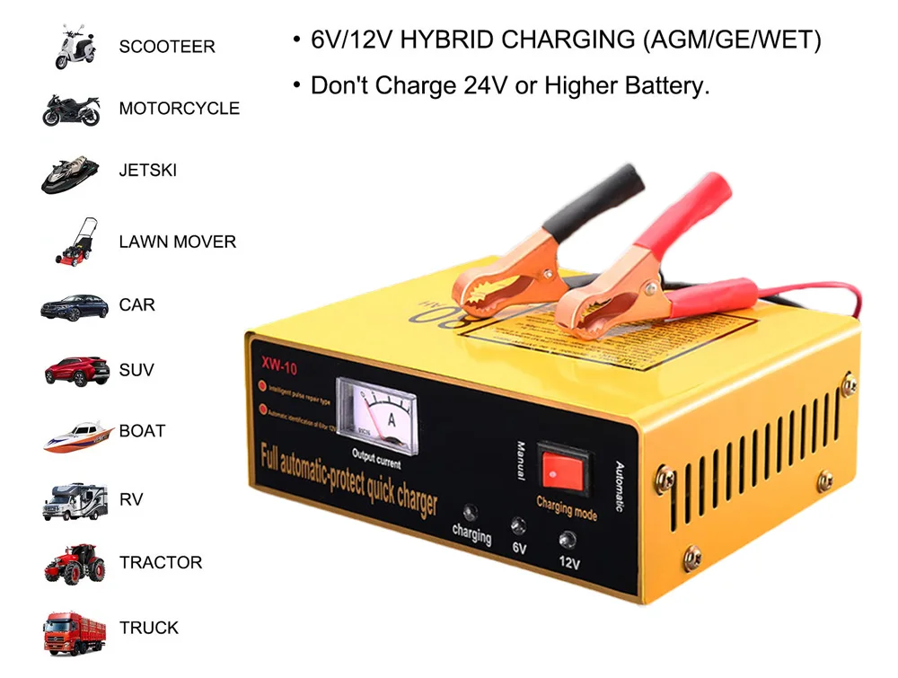 Full Automatic Car Battery Charger 6V 12V Motorcycle Car Intelligent Charger 80AH Auto Smart Fast Pulse Repair Charger