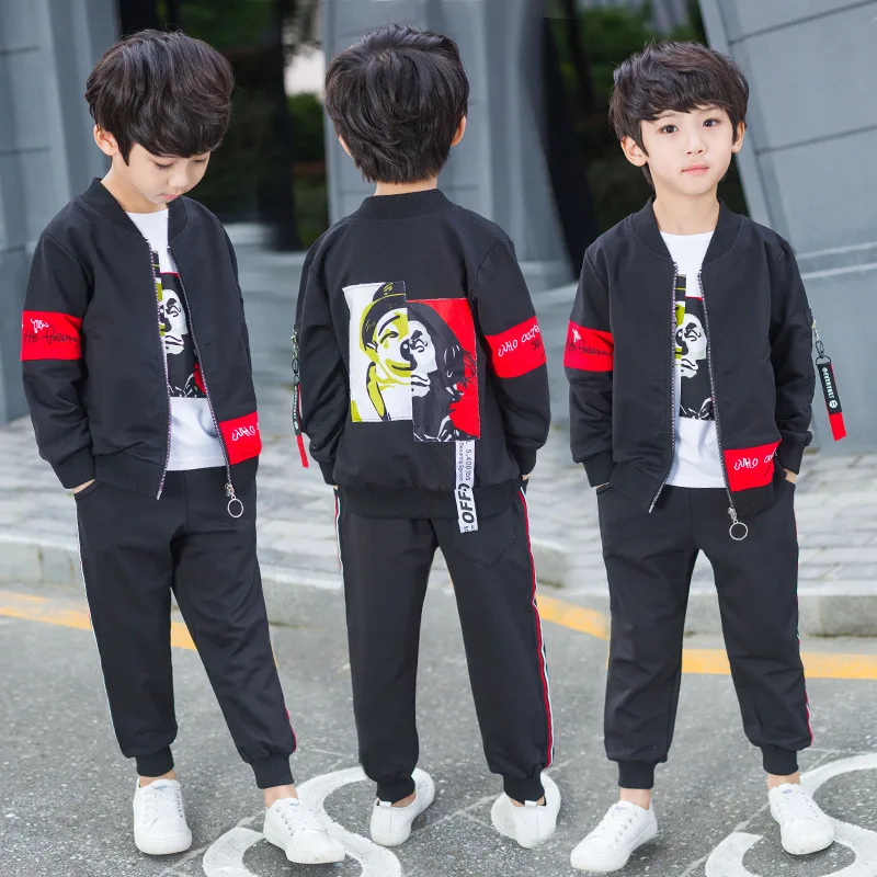 

BOY'S Spring And Autumn Sports Three-piece Set 2018 New Style Big Boy Korean-style Cartoon Long-sleeve Suit
