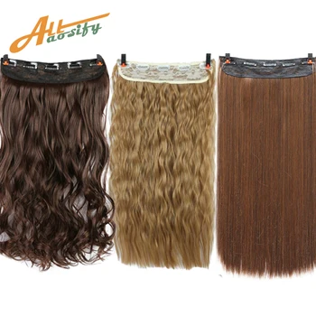 

Allaosify 24" 3/4 Full Head Long Straight Women Clip In Hair Extensions Black Brown High Tempreture Synthetic Hairpiece Clip Ins