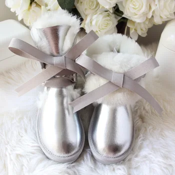 

Hot Selling Women Winter Boots with Bowtie Lace Up with Natural Fur Lined Women Fashion Genuine Leather Snow Boots Mujer Botas