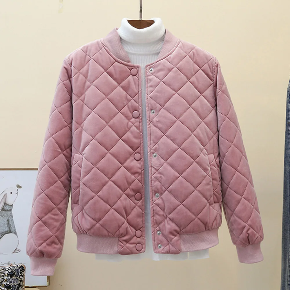 

3XL 2020 Women Velvet Baseball Jacket Winter Cotton Padded Jackets Autumn Korean Fashion Black Plus Size Coat Short Outwear NEW