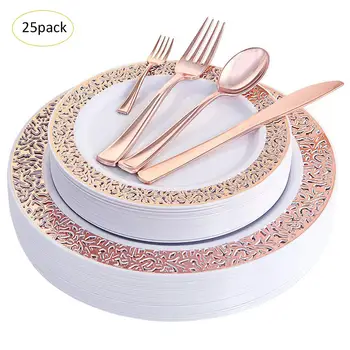 

Disposable Tableware Sets Environmentally Protection Plastic Cutlery Set Lace Cutlery for Party Birthday Dinner