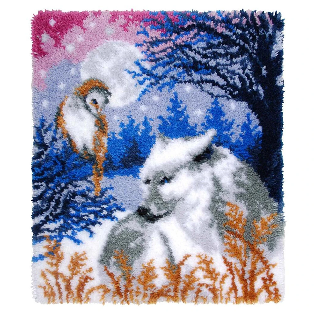 Latch Hook Rug Kits Wolf DIY Crochet Yarn Rugs Carpet embroidery with Color Preprinted Pattern Design for Adults Kids