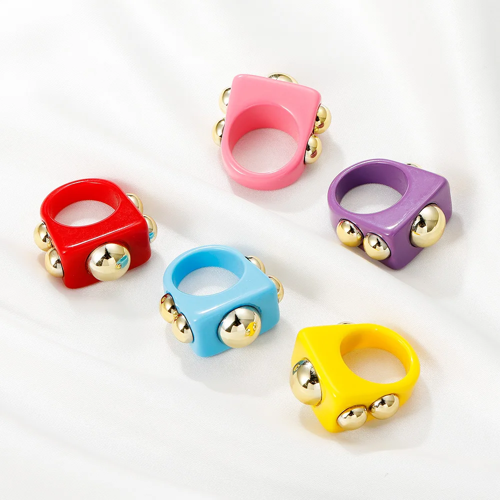 Aesthetic Colorful Transparent Resin Acrylic Crystal Korean Geometric Irregular Square Rings for Women Trendy Jewelry anillo