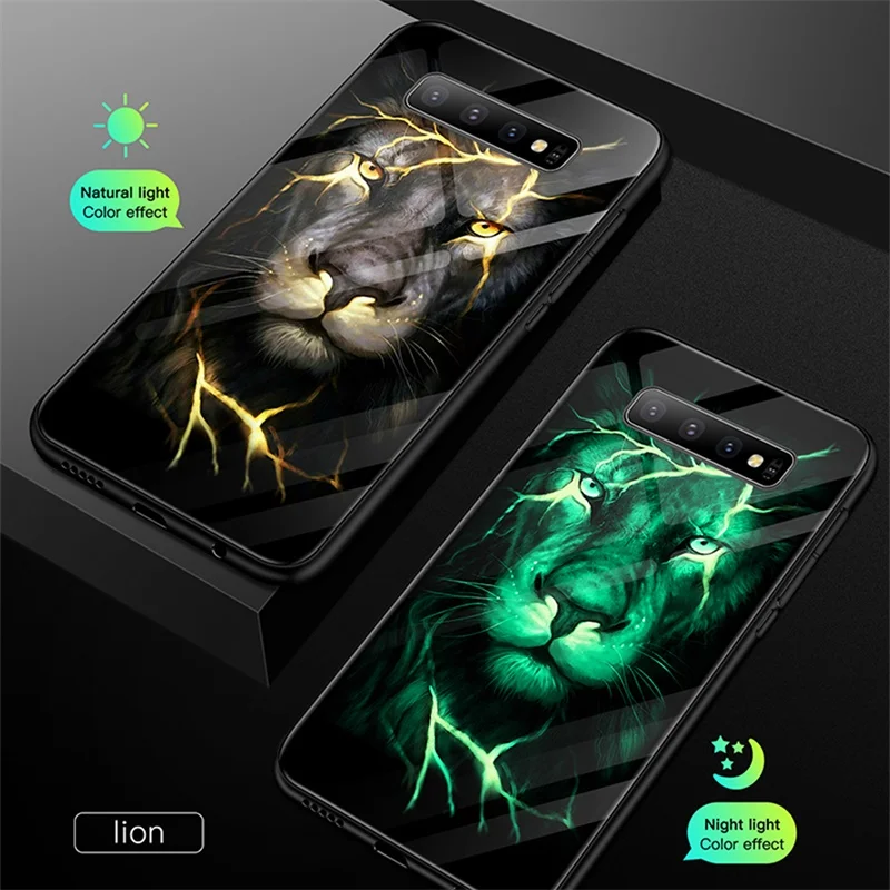 Лев Феникс волка тигра чехол в виде светящегося стекла для samsung Galaxy S10 e 5G S9 S8 Plus Note 8 9 10 Pro Роскошный чехол для телефона Funda