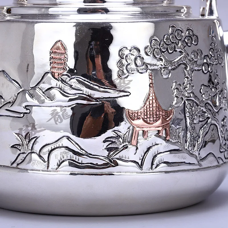 Чайник, чайник, чайник с горячей водой, железный чайник, чайник из нержавеющей стали, чаша для чая, Емкость 1100 мл, Стерлинговое Серебро ручной работы S999