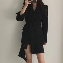 Женский приталенный Блейзер, куртка с поясом, черный, белый цвет, блейзеры для женщин, осенняя Офисная Женская куртка,, элегантная абрикосовая верхняя одежда