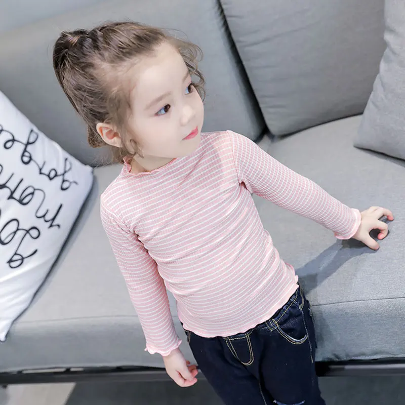 

Spring Baby Girls Long-sleeved O-necked Striped T-shirt Bottoming Shirt Cotton Children's long-sleeved T-shirt