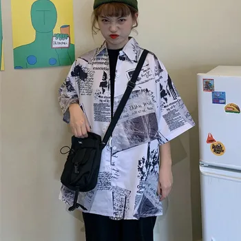 

Women Retro Printed Blouses Summer Shirt Women Casual Short Sleeve Blouses Harajuku Tops