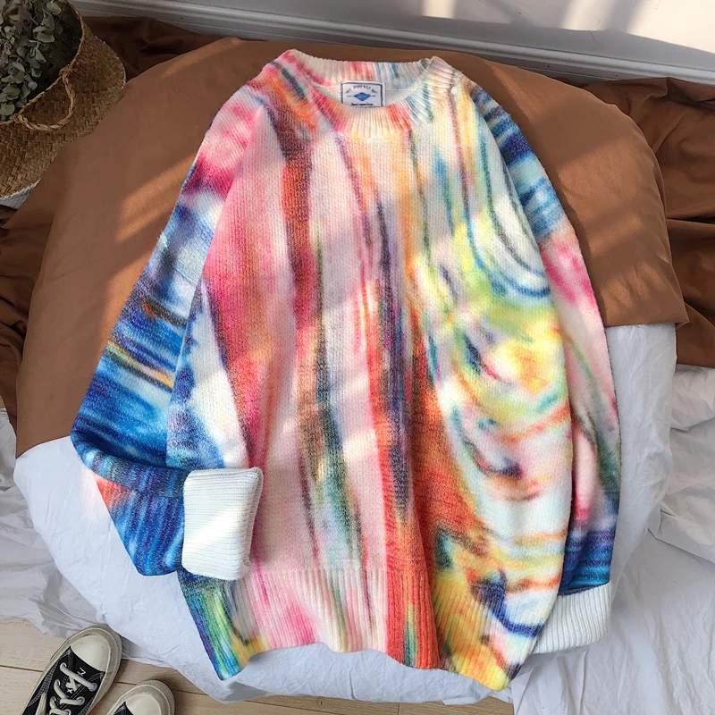 Autumn New Camo Sweater Men Fashion Tie Dyed Printed Casual Knit Sweater Men Streetwear Wild Loose Hip Hop Sweter Male Clothes
