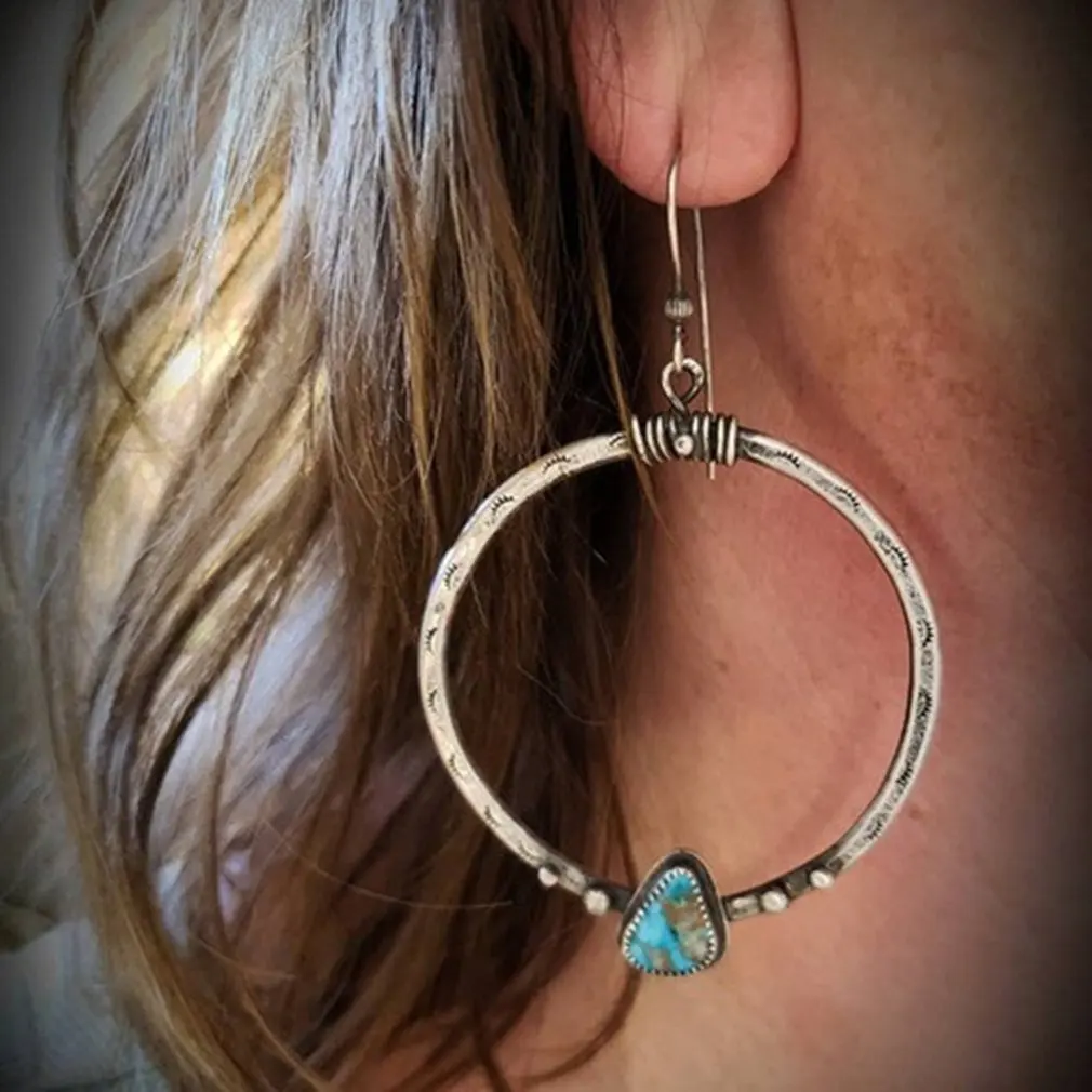 

Turquoise Earrings Big Circle Earrings Women'S Vintage Silver Europe And America Creative Eyelashes Handmade