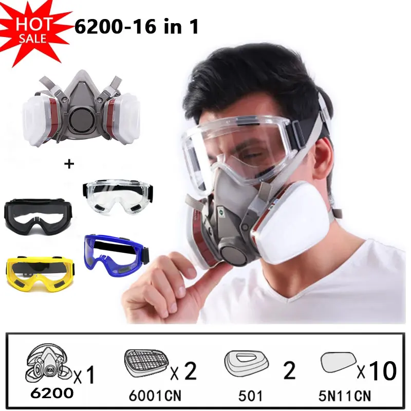 Máscara respiradora de Gas 6200, mascarilla facial antipolvo, protección Industrial de Gas con filtros
