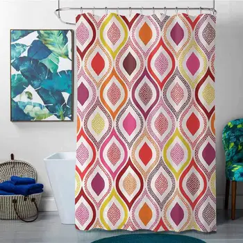 

Shower Curtains Fabric for Spring Modern,Seamless Doodle Style Figures with Dots Tear Like Colorful Vivid Ornaments Image,Multi