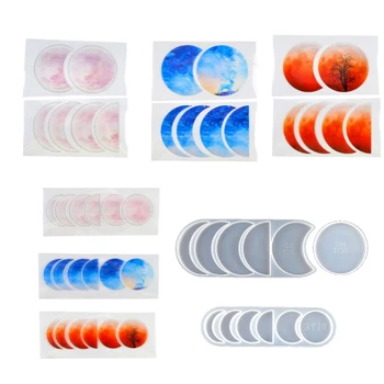 

Moon Phase Pendant Resin Mold Crescent Moon Geode Agate Silicone Mold Lunar Eclipse Quarter Full Moon Plant Craft Tools