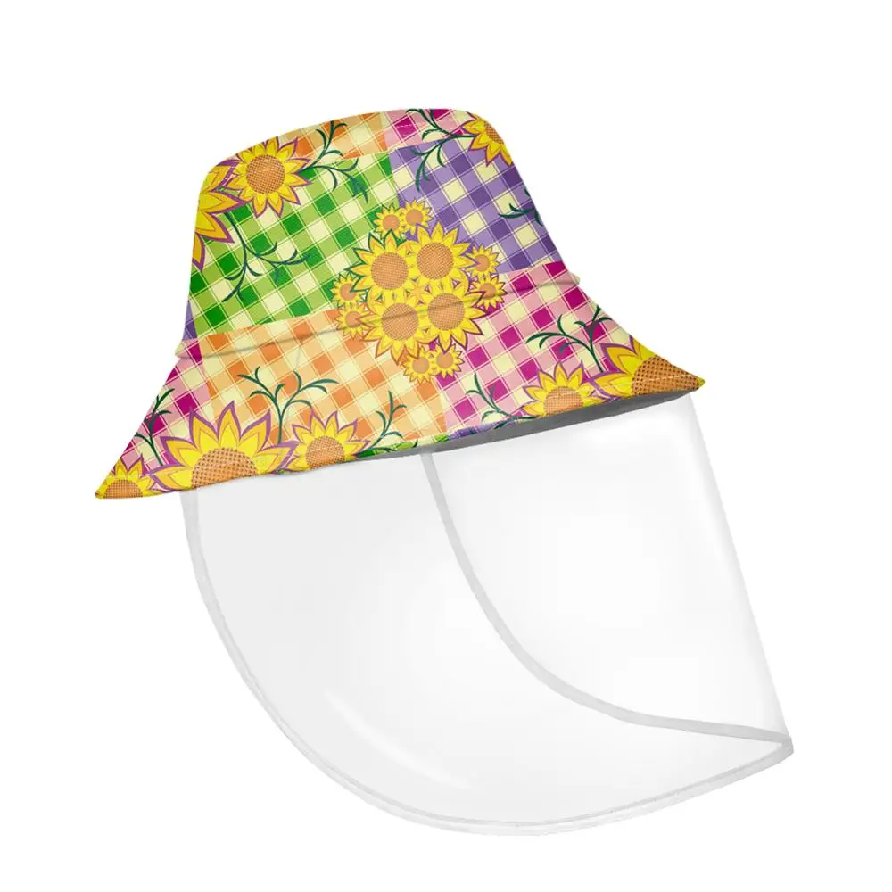 

NOISYDESIGNS Women Bucket Hats Detachable Daisy Grid Print Fisherman Caps Anti Spitting Protective Black Hat With Face Shield