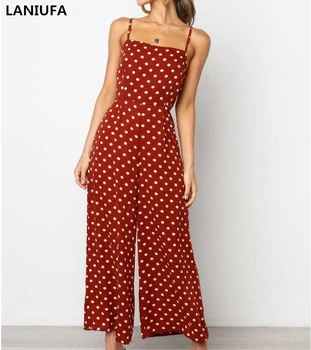 

Summer Women Casual Sleeveless O-Neck Jumpsuits Ladies Bodysuit Dot Wide Leg Pants Long Trousers Jumpsuits Women Jumpsuits Y771
