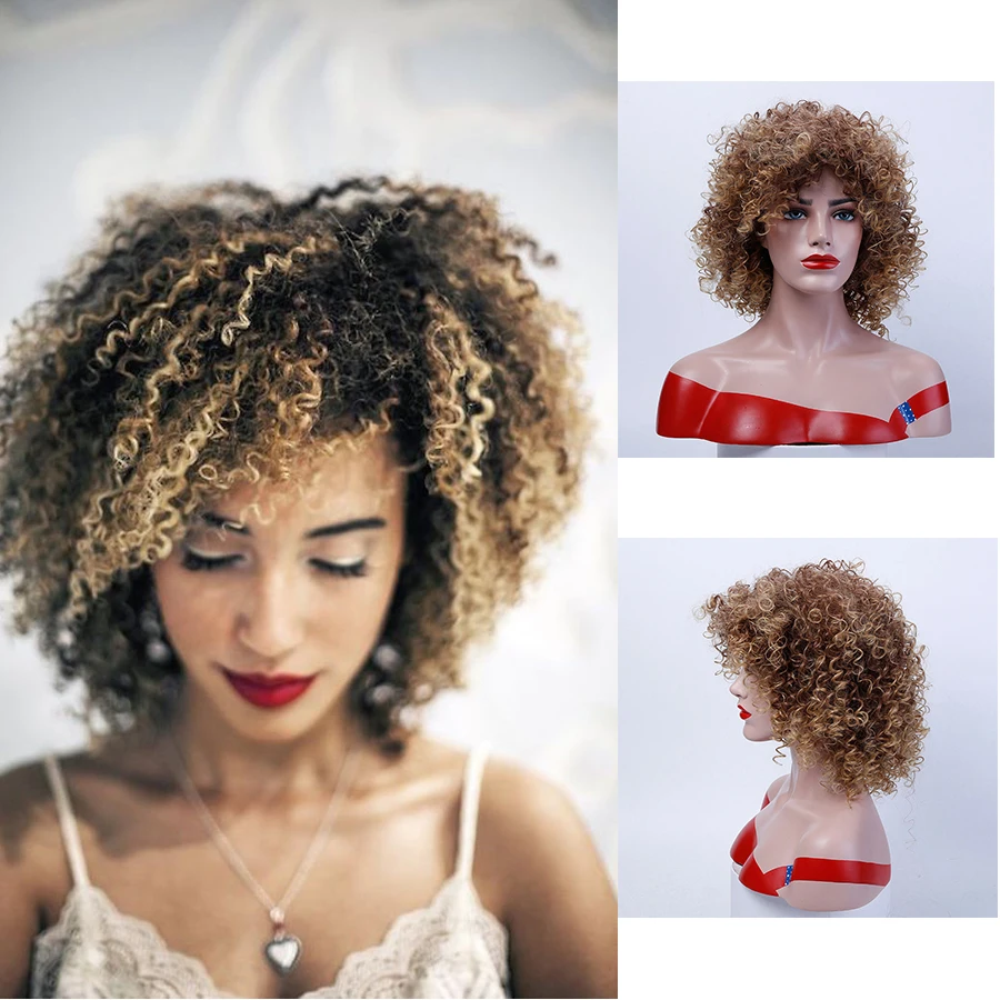

MUMUPI Cosplay Wigs Popular color Afro short Curly Wavy Hairpieces Short Blonde/Brown Hair Replacement Wigs for fashion women
