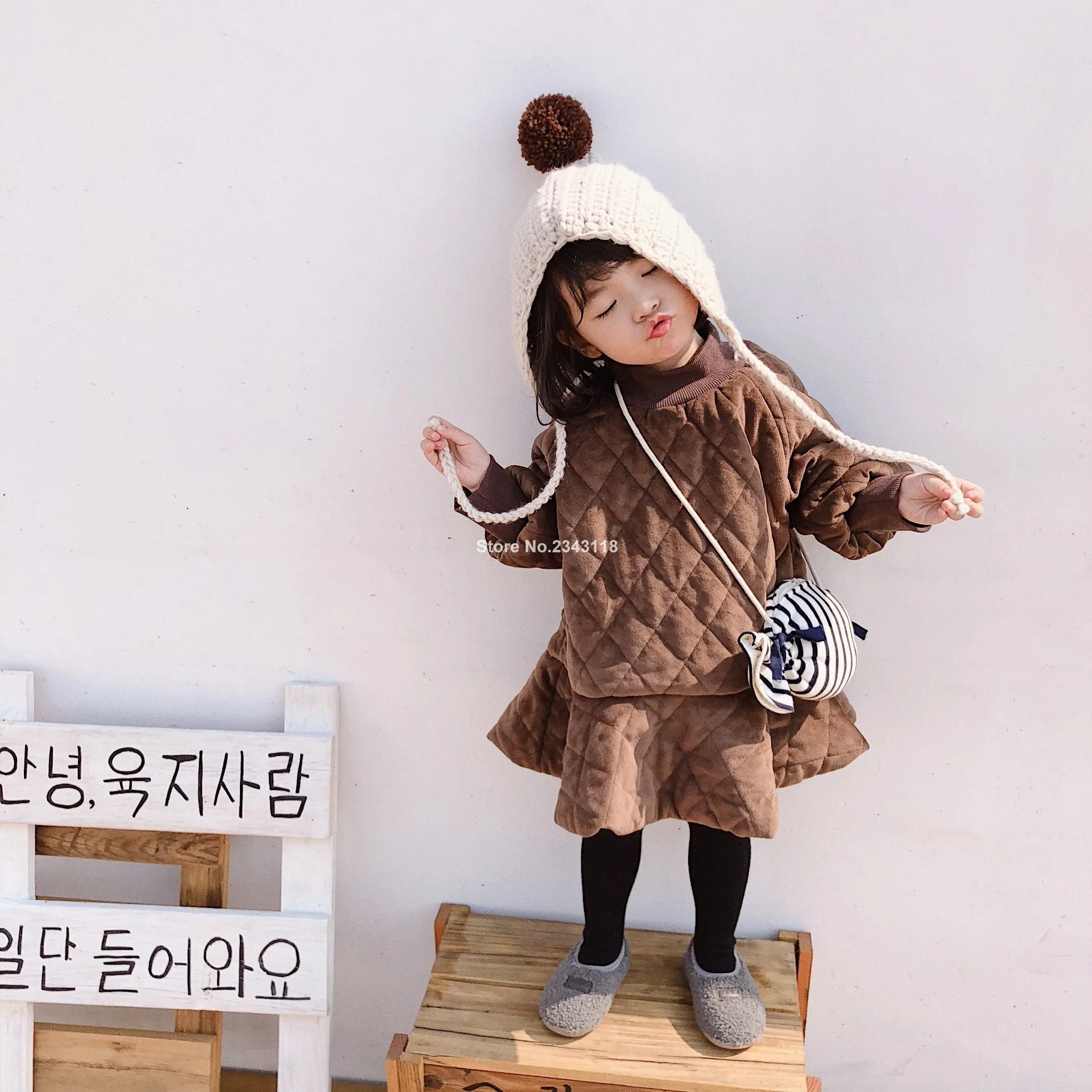 

Winter Korean Style Baby Girls Fleece Thicken Corduroy Puff Sleeve Mermaid Dresses Fashion Kids Warm Princess Dress Clothes